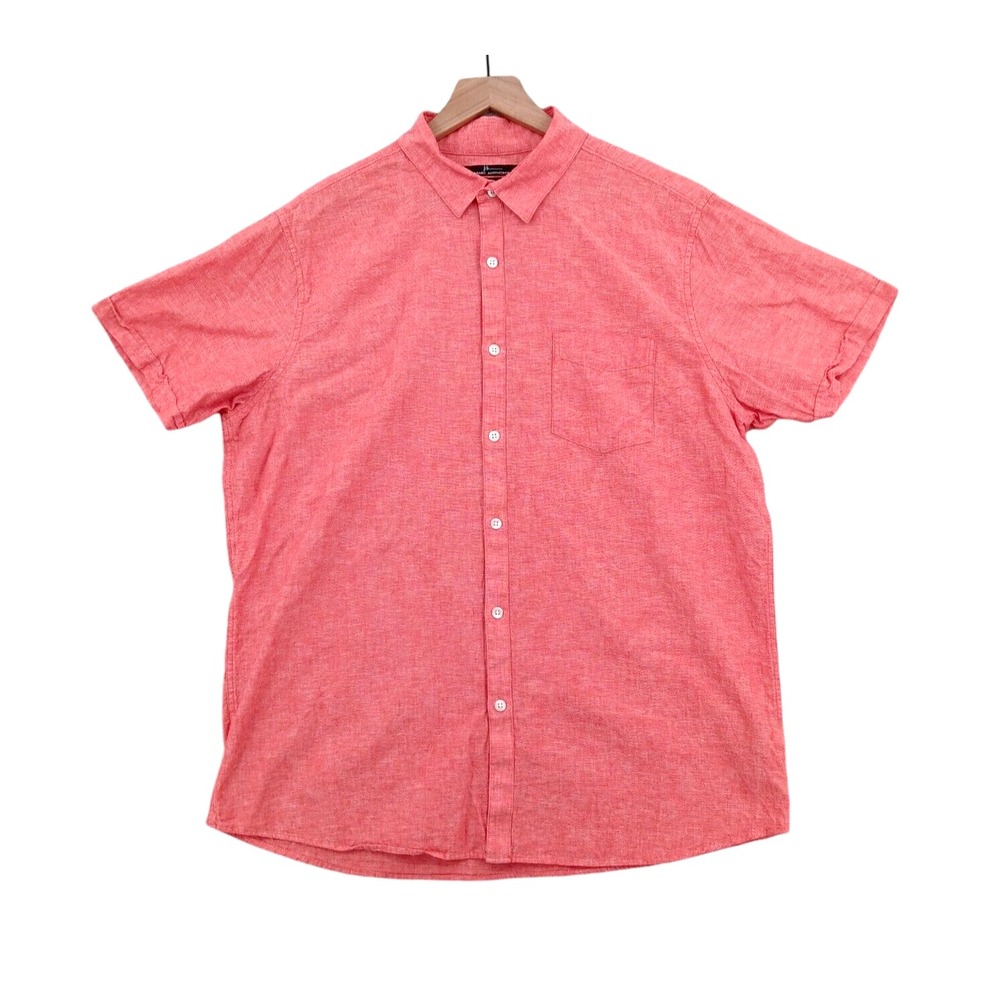 Marc Anthony Shirt Mens XL Red Linen Blend Slim Fit Short Sleeve Button Up
